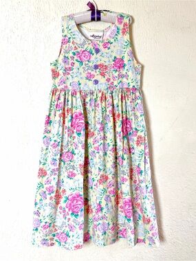 Vintage 1990s Storybook Heirlooms Girls 10-12 Yellow Floral Cotton Sun Dress